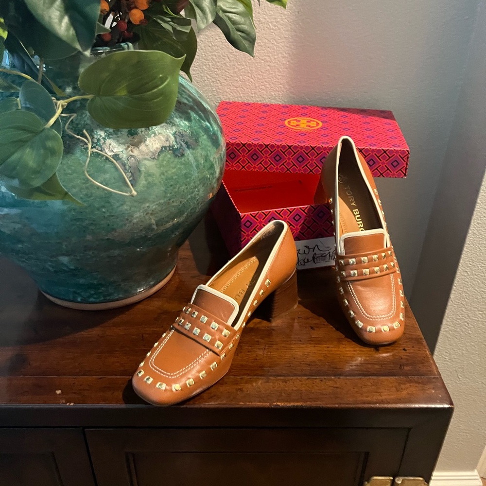 Brown  Tory Burch block heel loafers